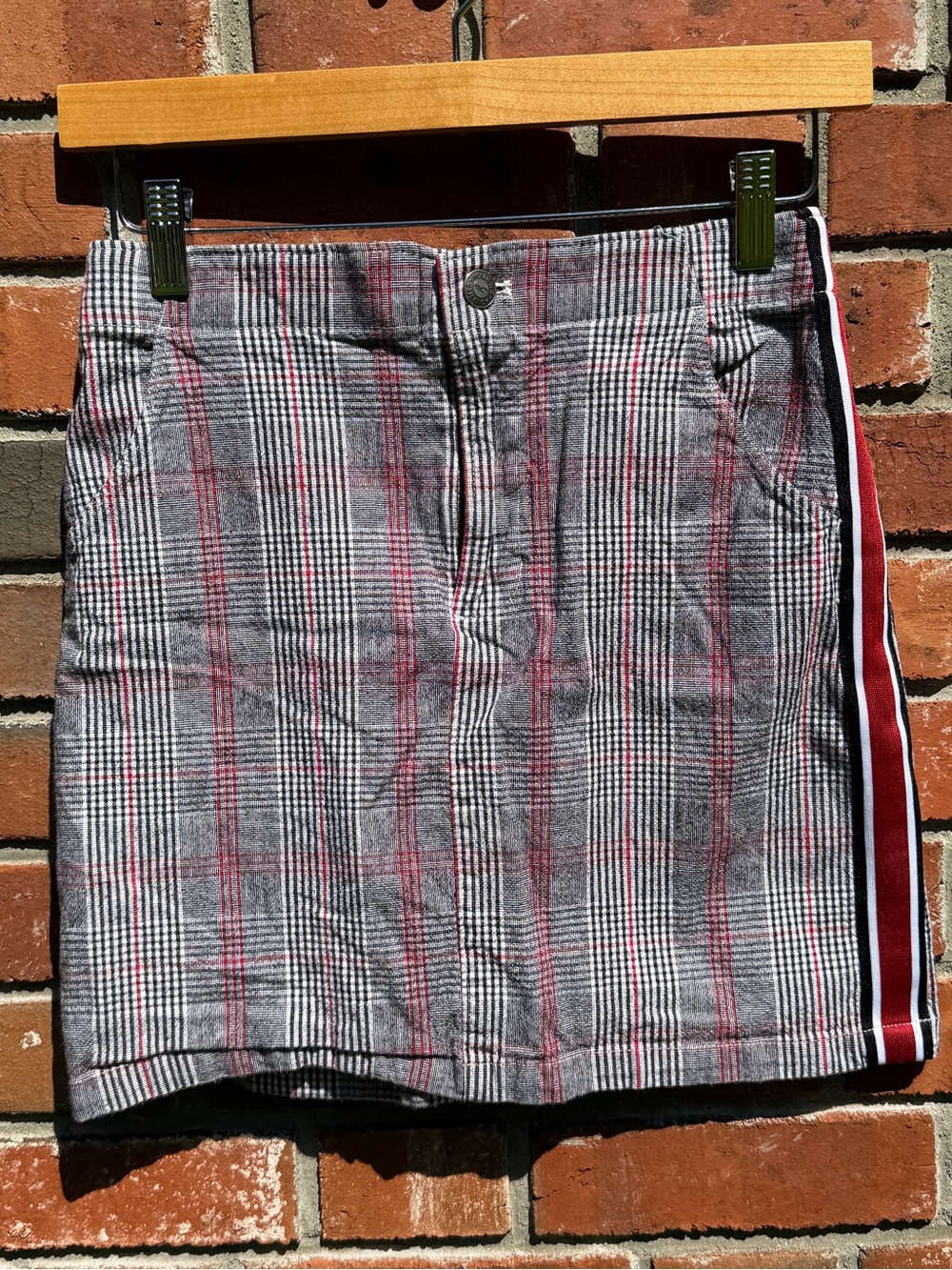 Hollister grey and red plaid side stripe mini skirt Size XS